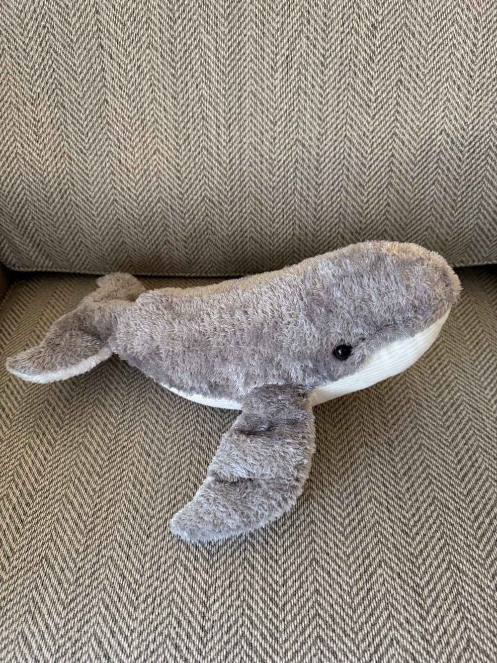 Aurora GRAY SHAGGY CORDUROY HUMPBACK WHALE Bean Filled STUFFED ANIMAL PLUSH Toy